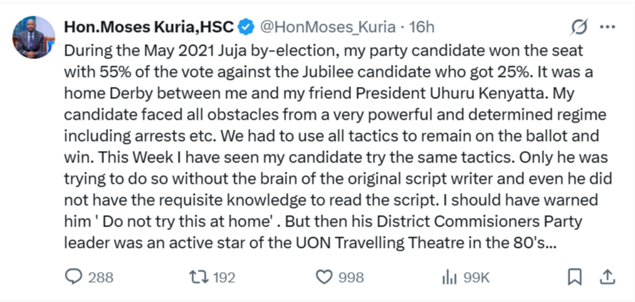 ‘He Lacked the Brain of the Scriptwriter!’ – Moses Kuria Roasts Koimburi Over Self-Abduction Drama