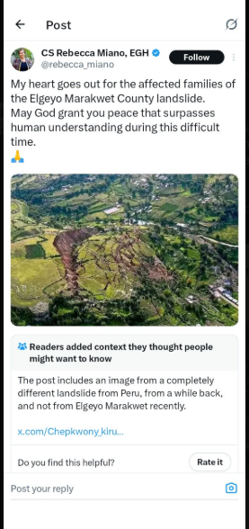 Tourism CS Rebecca Miano Roasted After ‘Peru’ Blunder in Elgeyo Marakwet Landslide