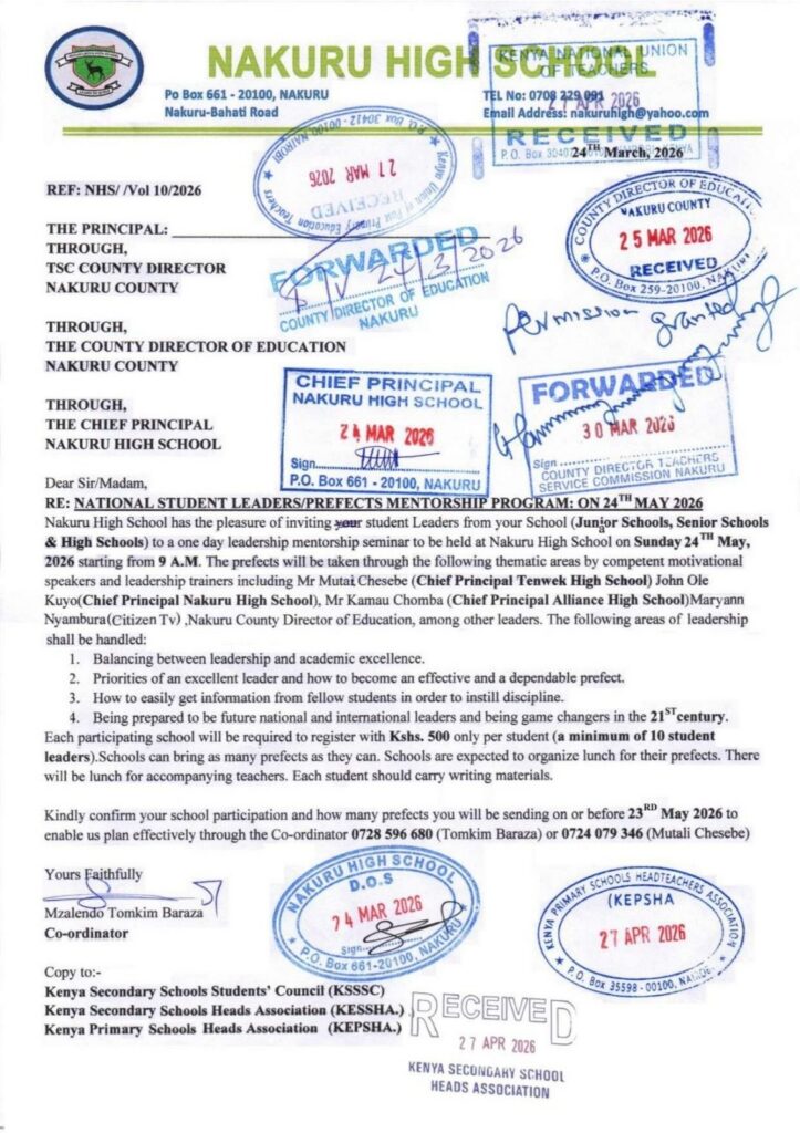 Nakuru High School to Host National Student Leaders and Prefects Mentorship Program on May 24, 2026