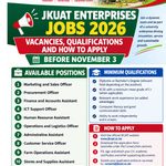 JKUAT Enterprises Jobs 2026: Vacancies, Qualifications and How to Apply Before November 3 JKUAT Enterprises Jobs 2026: Vacancies, Qualifications and How to Apply Before November 3